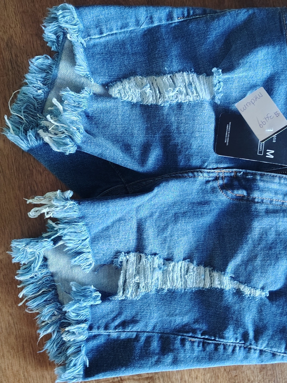 American Bazi Medium Blue Distressed Fringe Hem Jeans